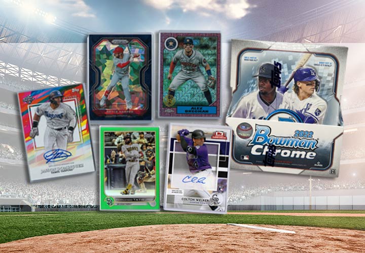 Collectible Baseball cards and box in a header slider