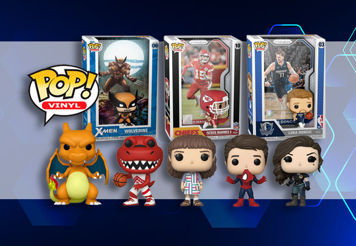 FUNKO Pops in a header with three boxes in the background and 5 unboxes FUNKO Pops