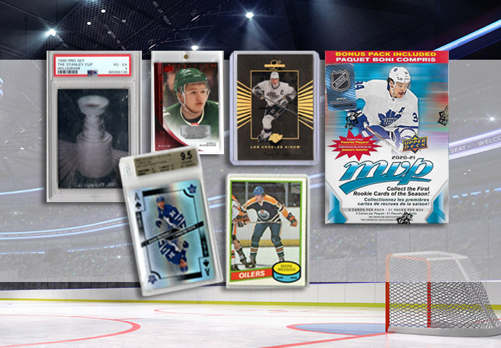 Popular collectible hockey cards and hockey cards set in the header of the website banner