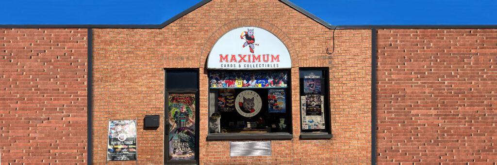 A wide shot of our store, Maximum Cards & Collectibles building downtown Whitby