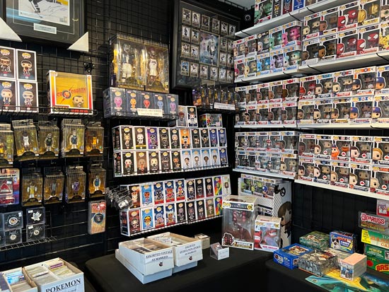 In side our store image with a focus on boxes FUNKO Pops